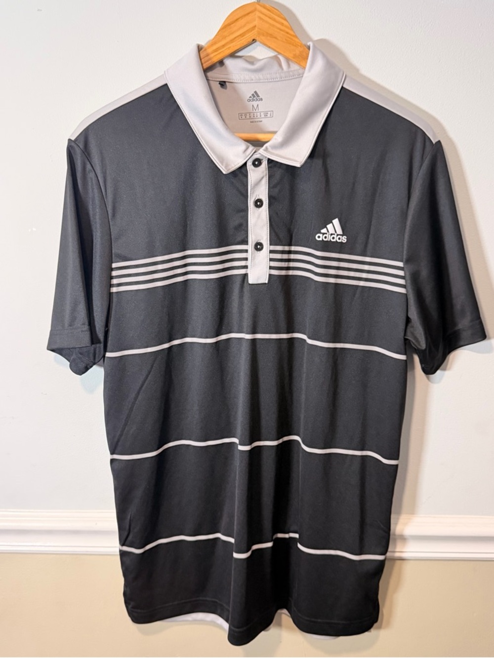 adidas Black Polo with White Stripe and Collar